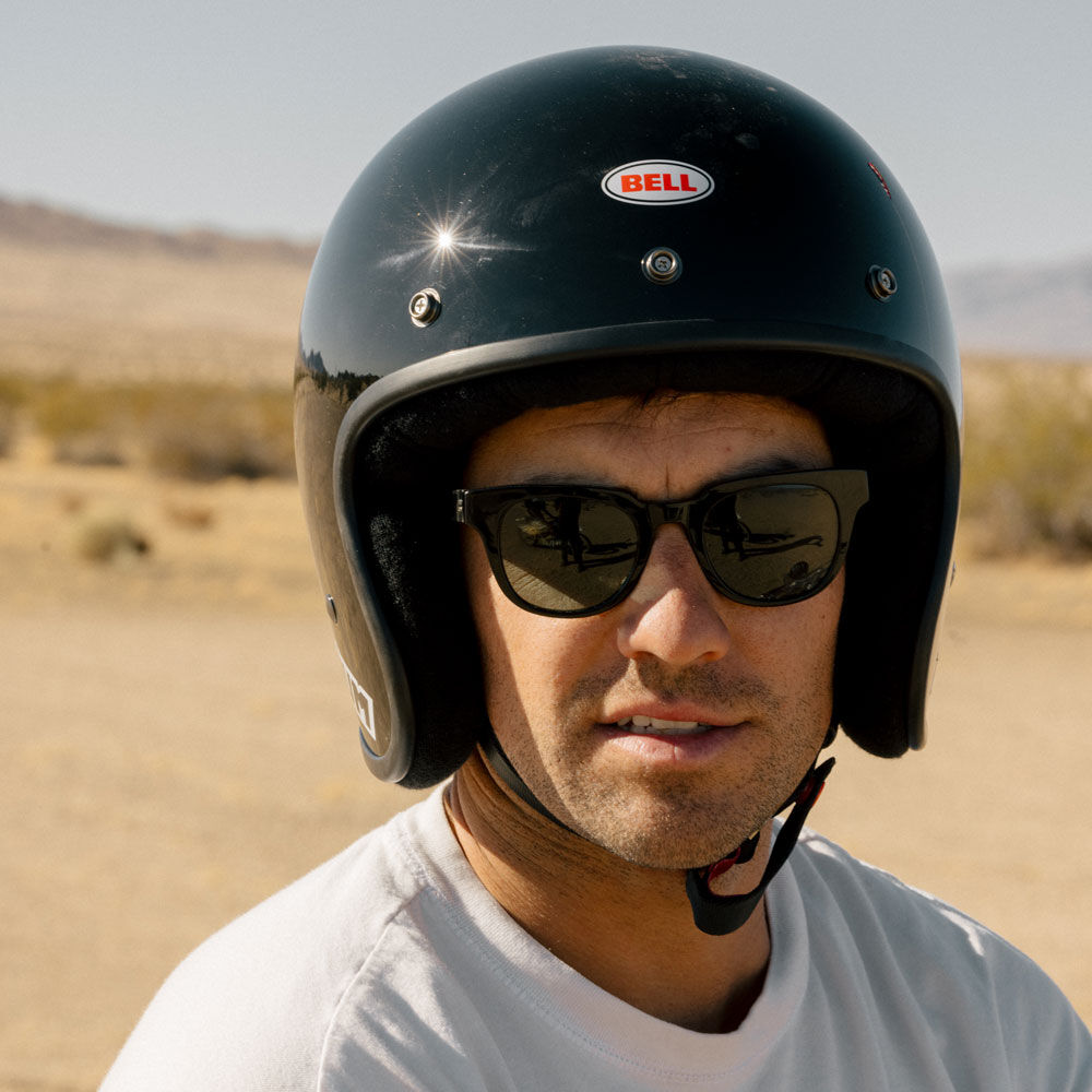Man in black Magnum helmet